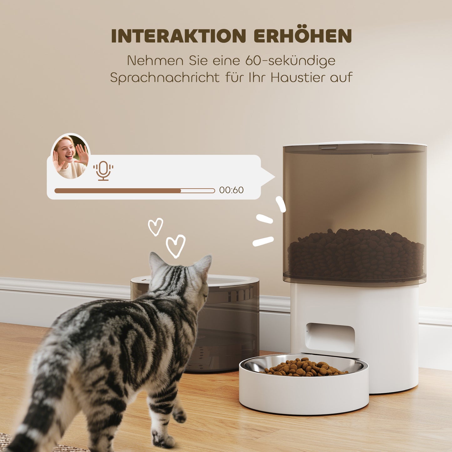 PawHut Automatischer Futterspender und 2,5 L Wasserspender für kleine Hunde, Katzen Weiß