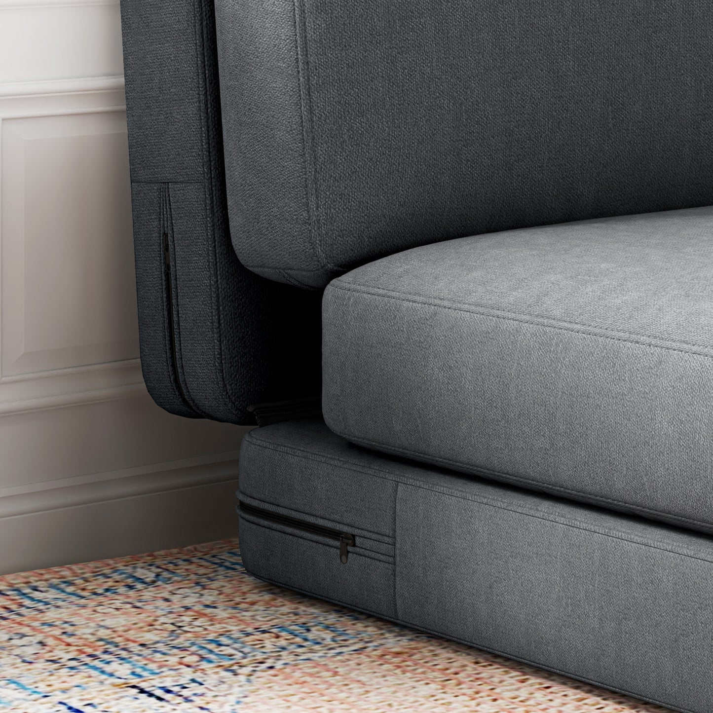 HOMCOM Faltbarer Bodensessel mit Kissen, wandelbares Polstersofa, Wohnzimmer, Gästezimmer, Büro, 75 x 268 x 18 cm, Dunkelgrau