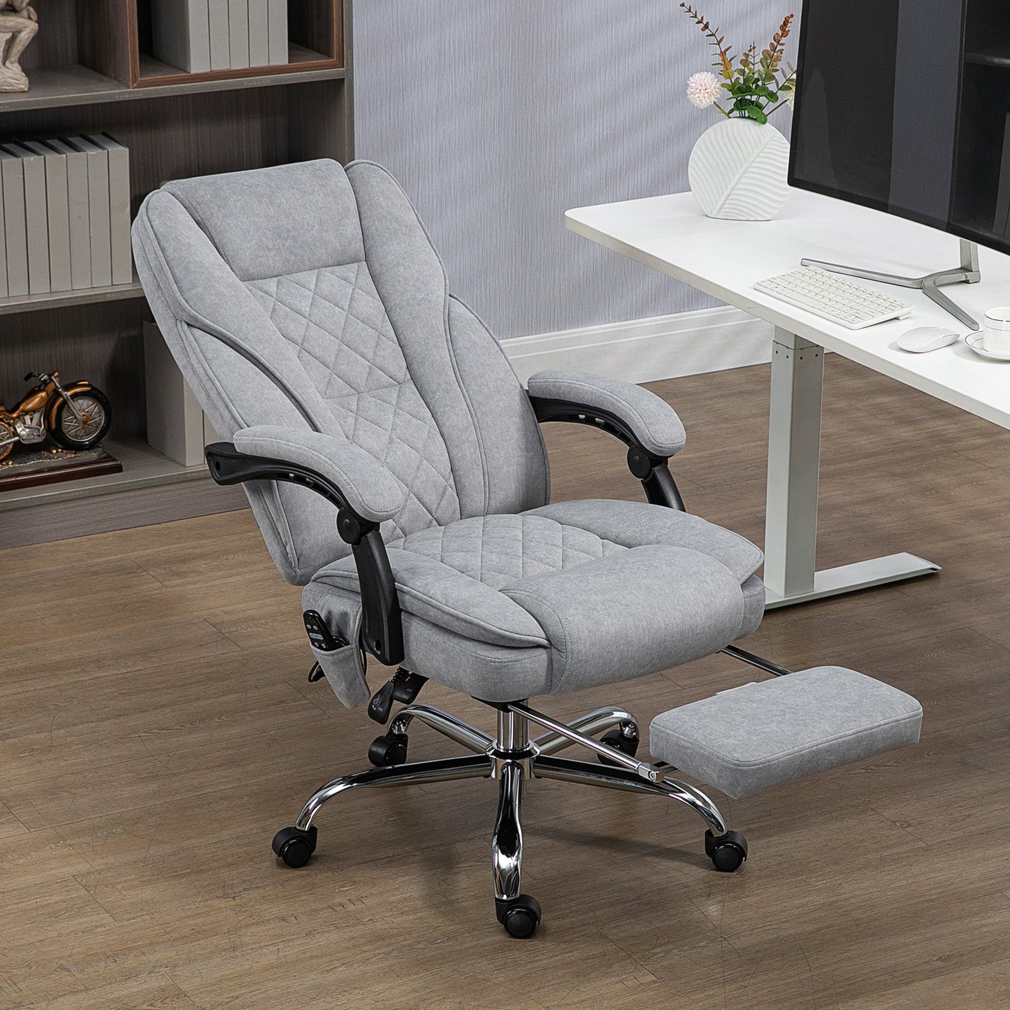 Vinsetto Ergonomischer Bürostuhl mit Massagefunktion, Fußstütze, drehbar, rollbar, Grau
