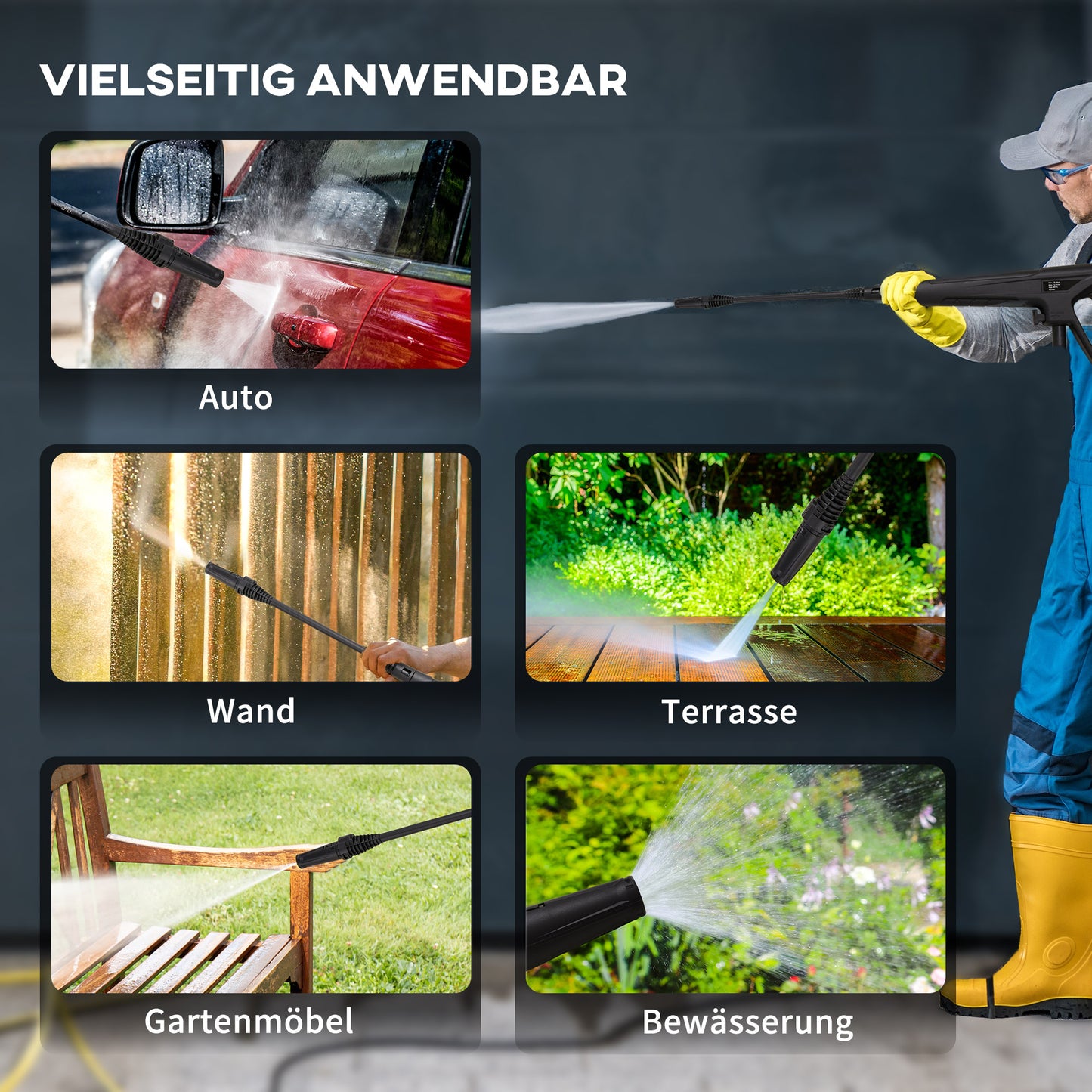 DURHAND Hochdruckreiniger Druckreiniger 5-tlg. Zubehör, verstellbare Spritzdüse, 150 bar Druck, 1800 W, max. 510 l/h, 35x27x78cm