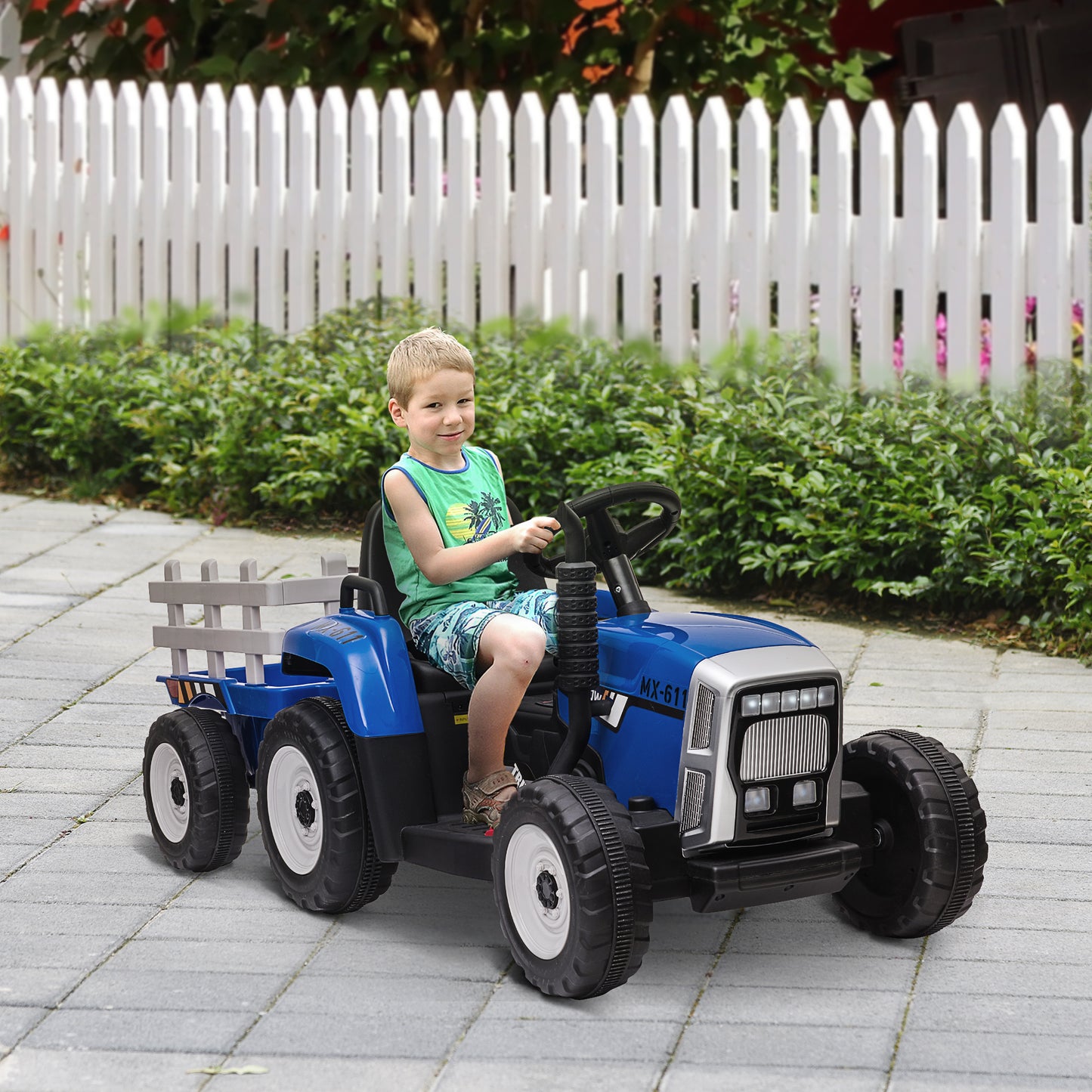 HOMCOM Kinder-Elektroauto mit Anhänger, Fernbedienung, Scheinwerfer, 3-6 km/h, für 3-6 Jahre, Blau