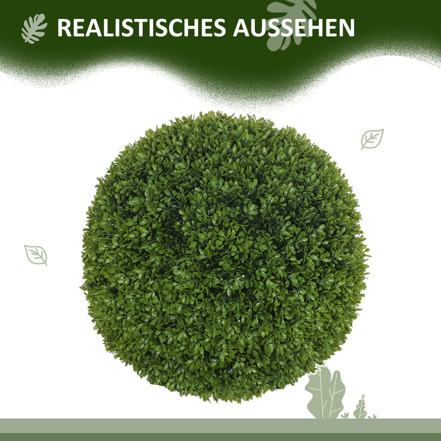 HOMCOM 2er-Set Buchsbaumkugel, Künstliche Pflanzen, Zimmerpflanze mit UV-Schutz, Deko-Pflanze, für Indoor, Outdoor, Grün