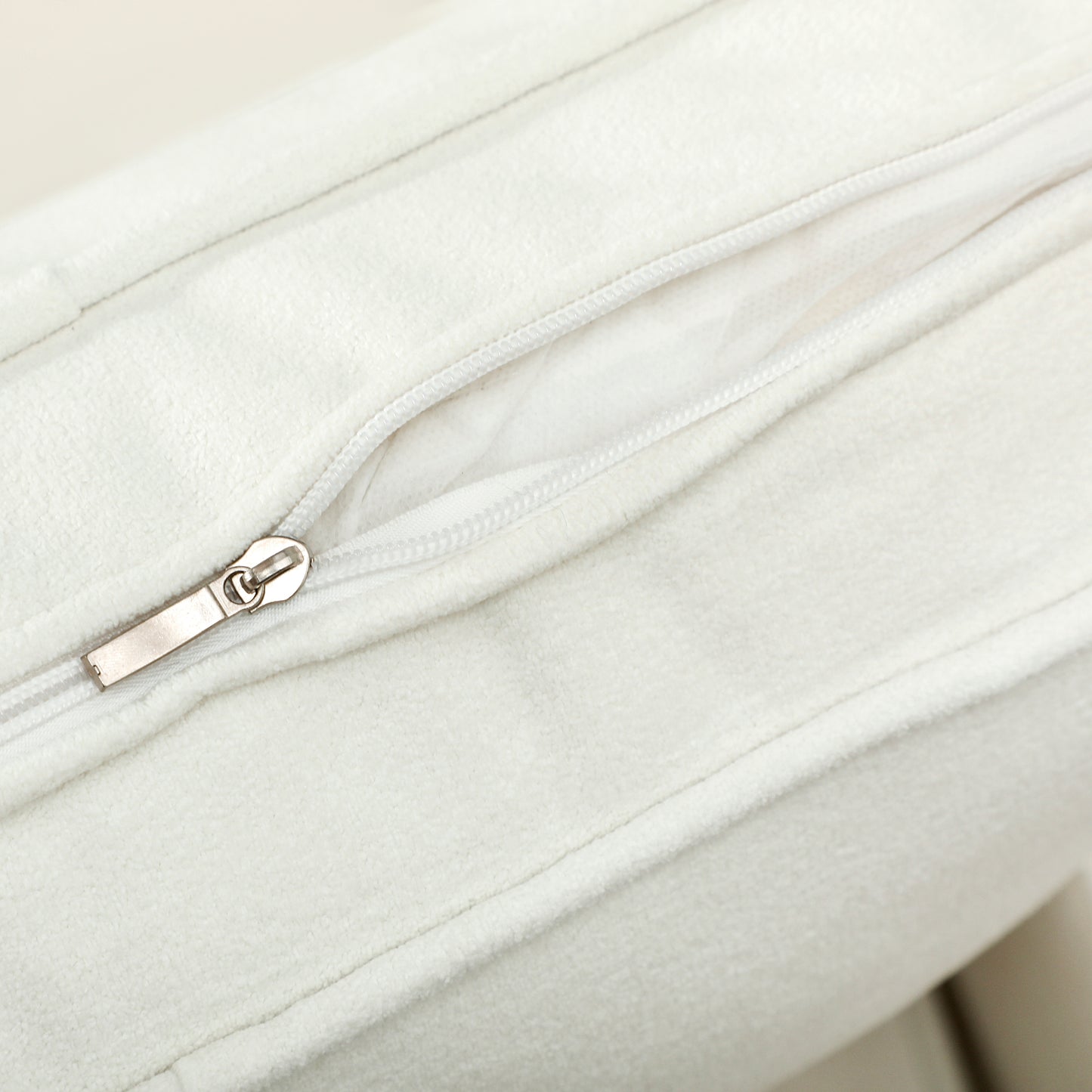 HOMCOM 3-Sitzer-Sofa mit dicken Kissen, Kautschukholz, Stoffbezug, Polstersofa für Wohnzimmer, Büro, Schlafzimmer, Cremeweiß