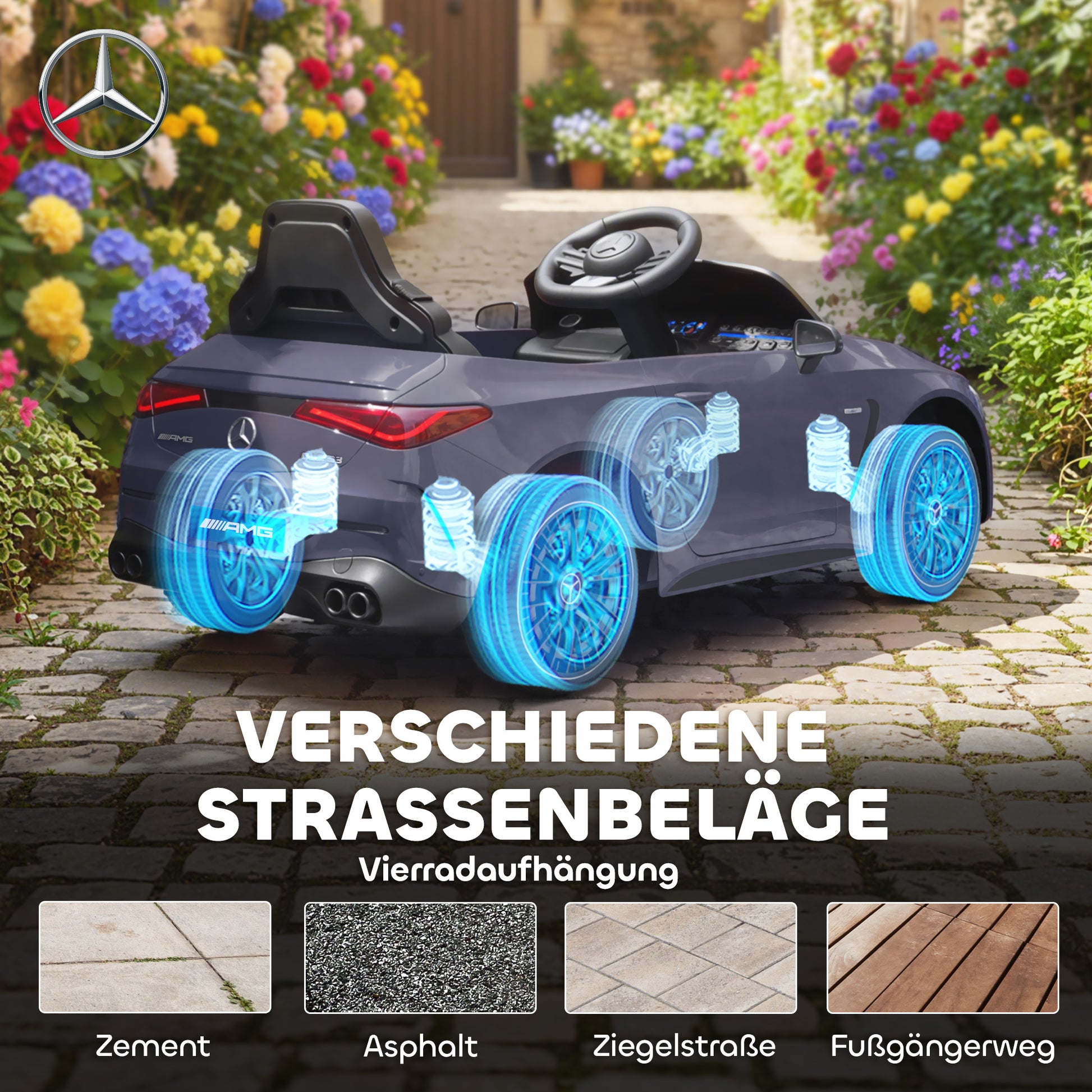 AIYAPLAY Kinder-Elektroauto, Mercedes-Design, 12V Motoren, Fernbedienung, LED-Lichter, Musik, für 3-6 Jahren Kinder, Grau