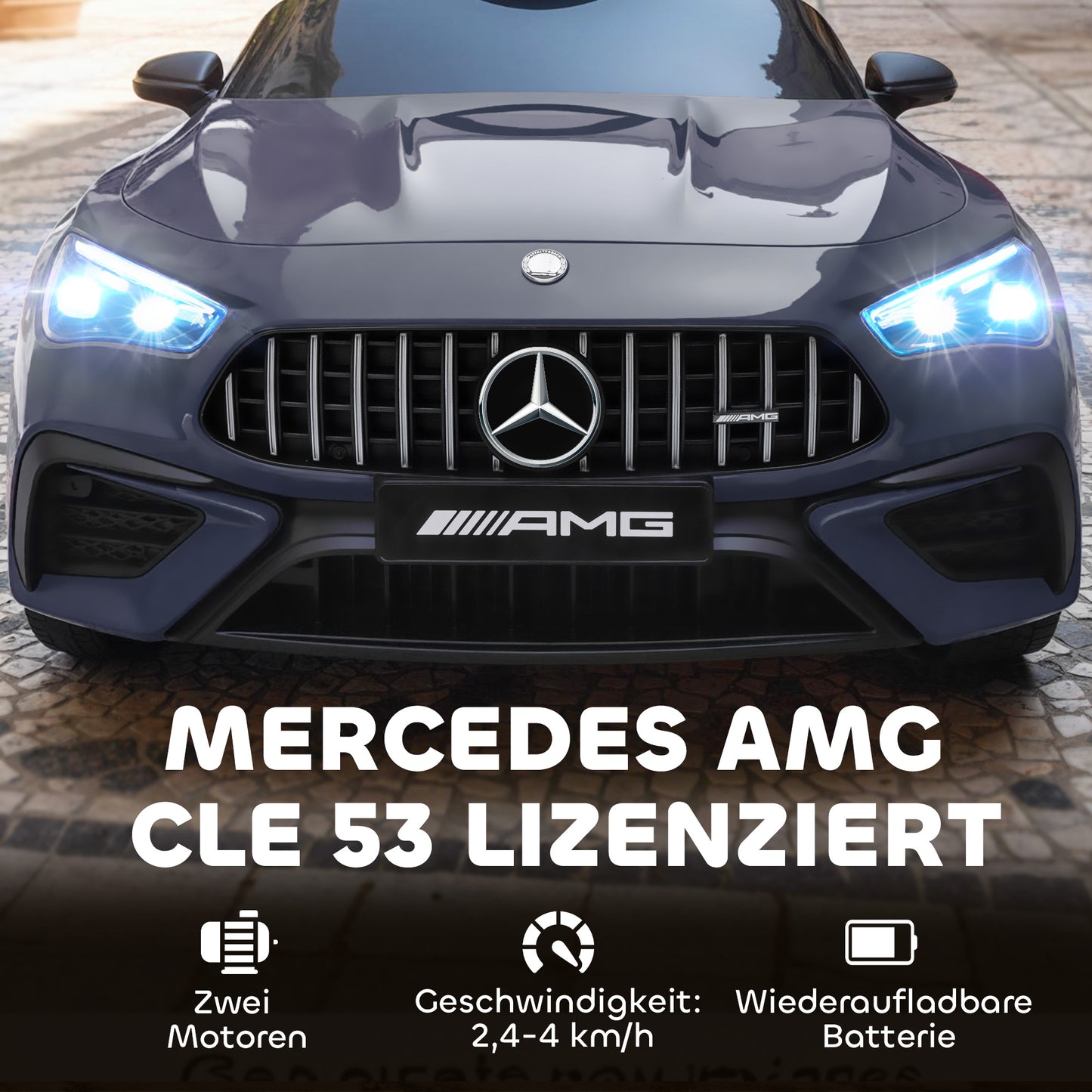 AIYAPLAY Kinder-Elektroauto, Mercedes-Design, 12V Motoren, Fernbedienung, LED-Lichter, Musik, für 3-6 Jahren Kinder, Grau