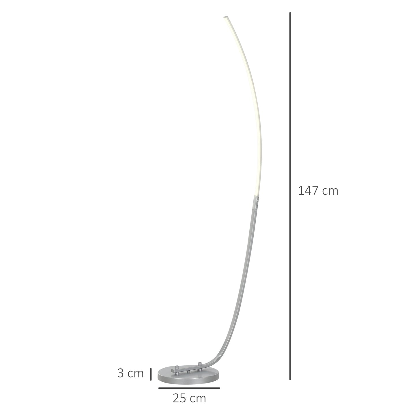 HOMCOM LED-Flurlampe mit anpassbarer Helligkeit, Moderne Stehlampe mit Fußschalter für Schlafzimmer, Wohnzimmer, Silber