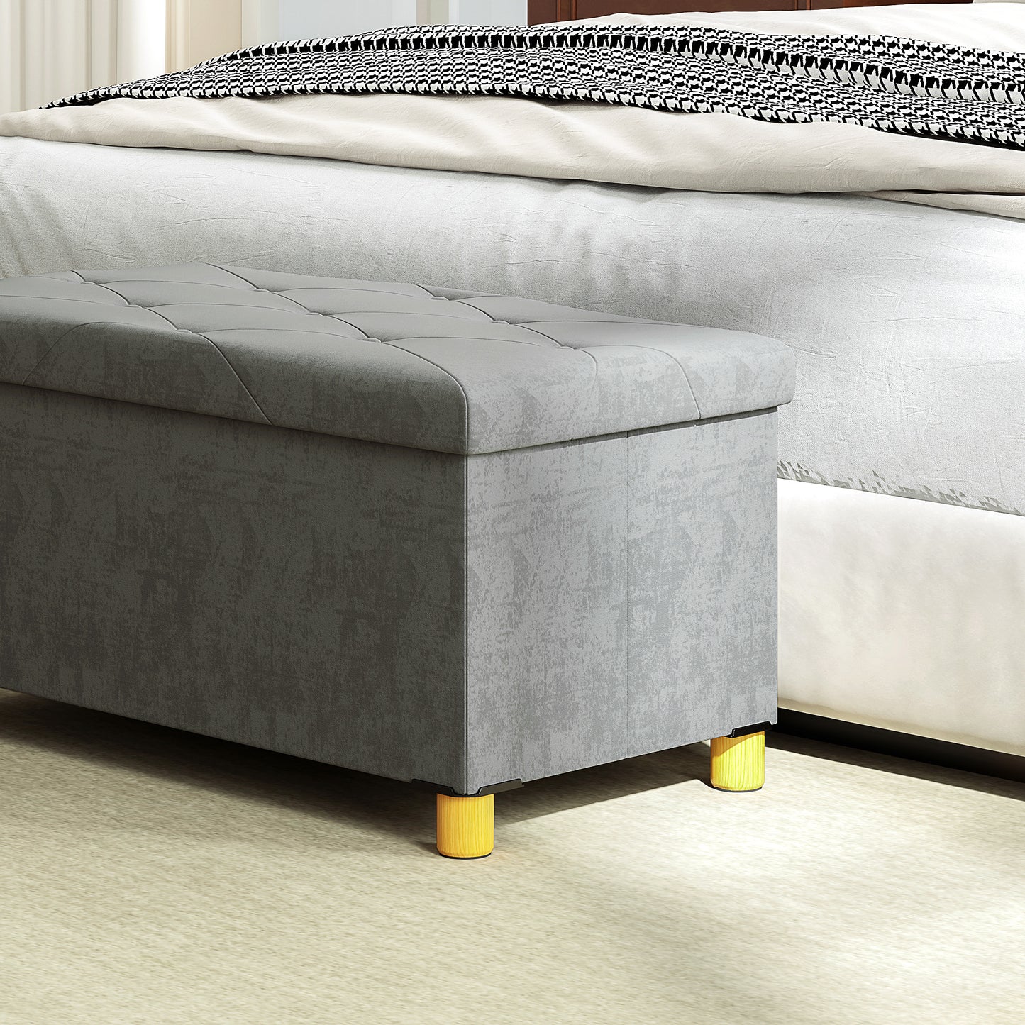 HOMCOM 67 Liter Aufbewahrungsbank, mit Stauraum und Deckel, weicher Bezug in Samtoptik, für verschiedene Räume, Grau