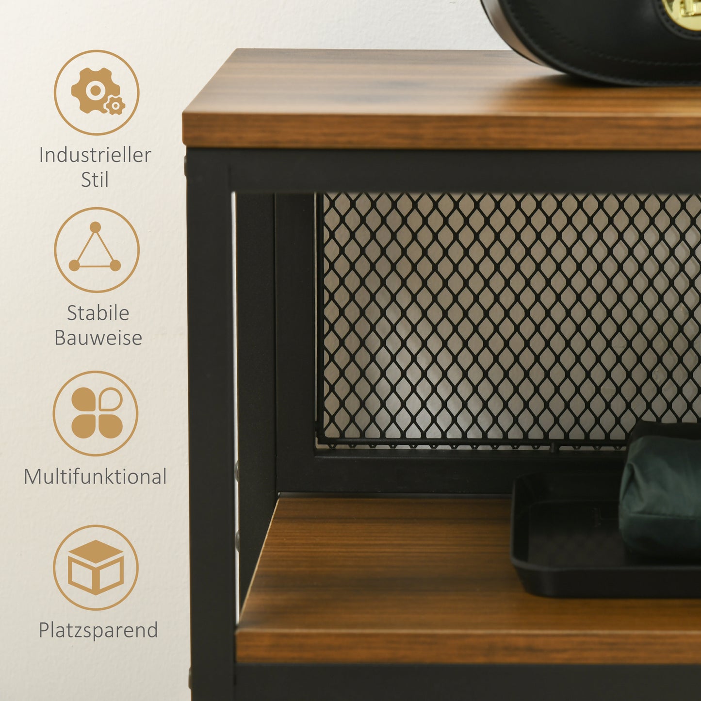 HOMCOM Sideboard Konsolentisch Flurregal, Industriedesign, 100 cm x 29,5 cm x 90 cm, Braun + Schwarz