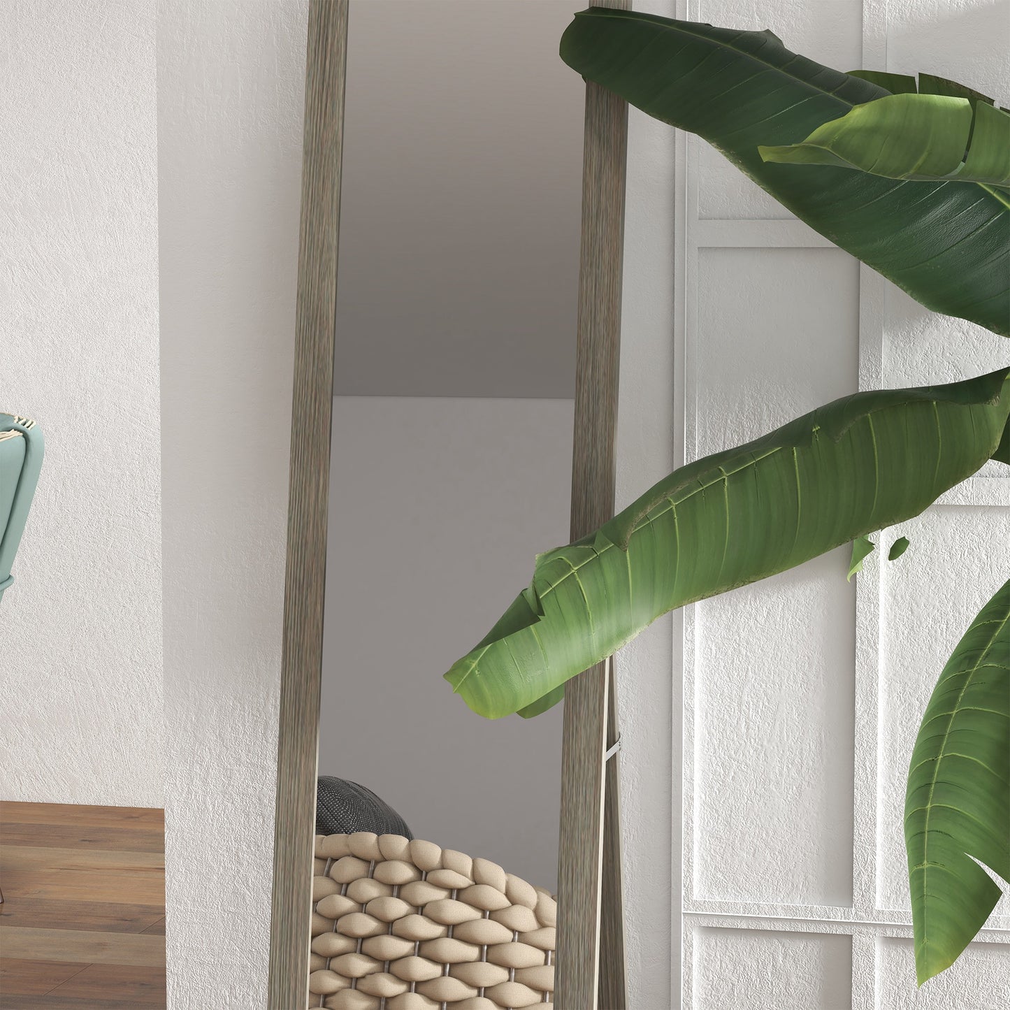 HOMCOM Standspiegel Bodenspiegel Wandspiegel, inkl. Wandbefestigung, Holzoptik, 37 cm x 40 cm x 155 cm, Braun