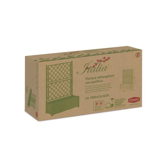 STEFANPLAST Rectangular flower box with lattice - Wood finish - 100 x 43 x H 142 cm - 80 L - White
