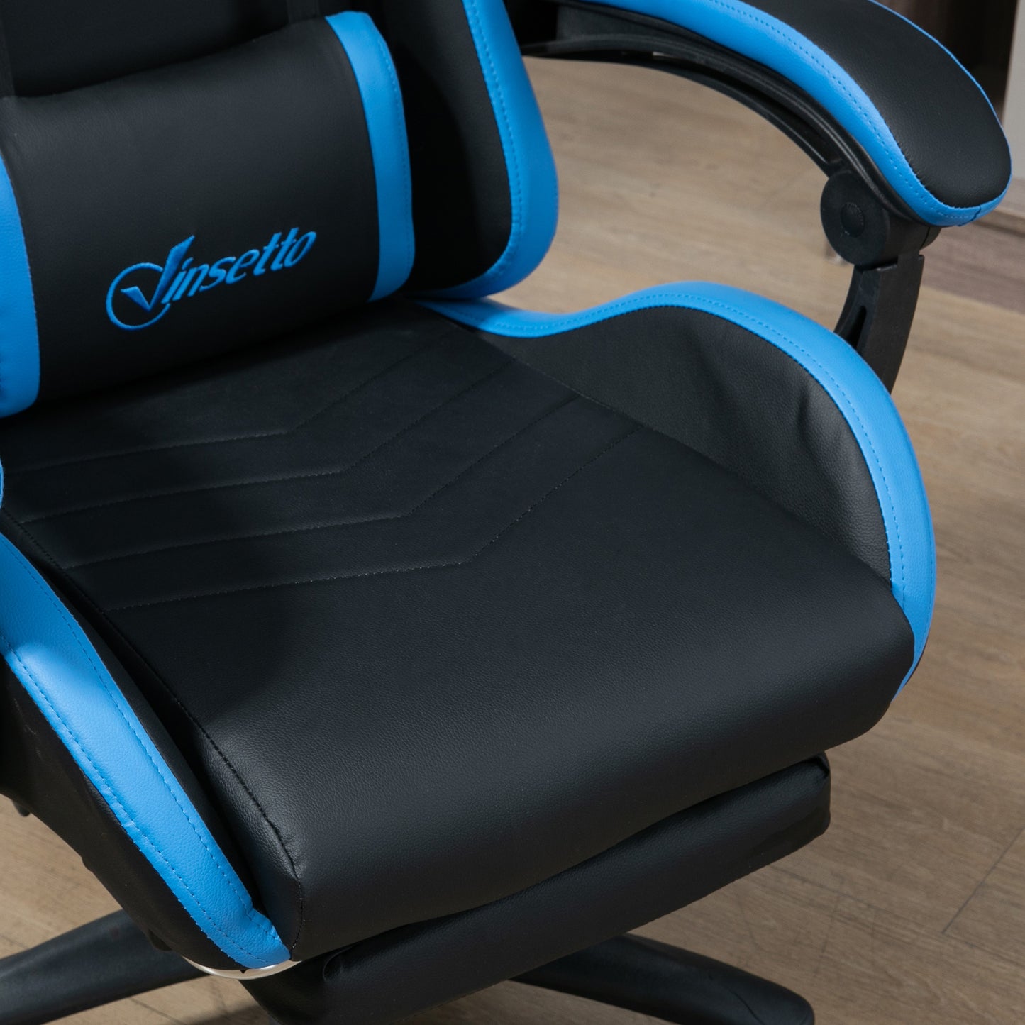 Vinsetto Bürostuhl, Gamingstuhl, 1 Kopfstütze, 1 Lendenstütze, Blau + Schwarz