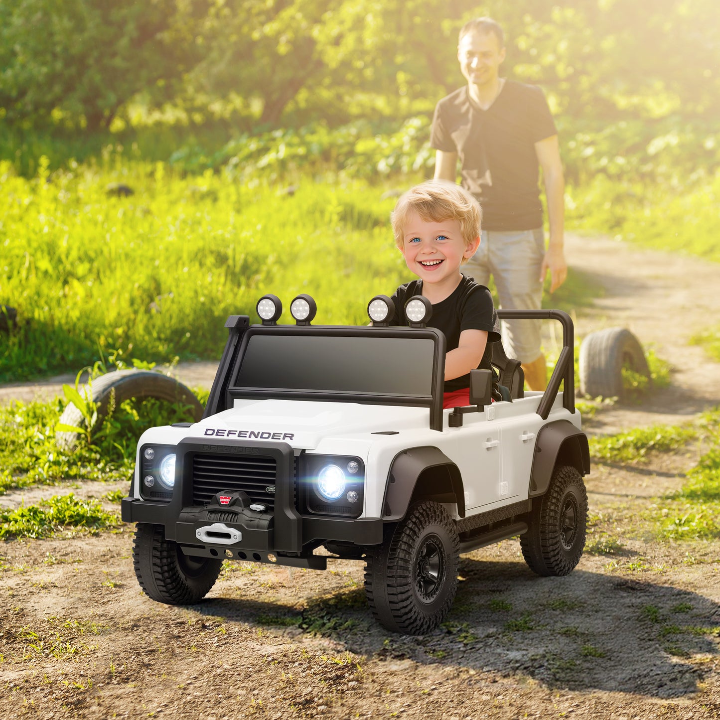 AIYAPLAY Kinder-Elektroauto, 12V Batterie-Betrieb, Fernbedienung, Musik-Funktion, Hupe, LED-Lichter, Weiß
