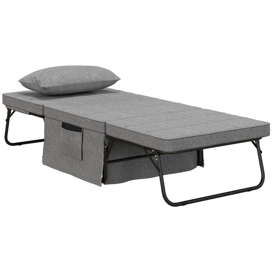 HOMCOM 4-in-1 Klappbett, Gästebett, höhenverstellbar, Matratze, Seitentaschen, Metallrahmen, grau, 188 x 75 x 38 cm