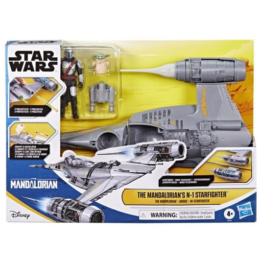 The Mandalorian's N-1 Starfighter, 4-inch Grogu and Mandalorian Action Figures, Toy for Kids Ages 4 and Up, Star Wars Epic Heroes