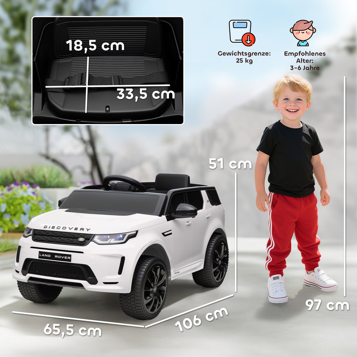 AIYAPLAY Kinder-Elektroauto, 12V Kinderfahrzeug mit Fernbedienung, LED-Lichtern, Musik und Hupe, 3-6 Jahre, Weiß