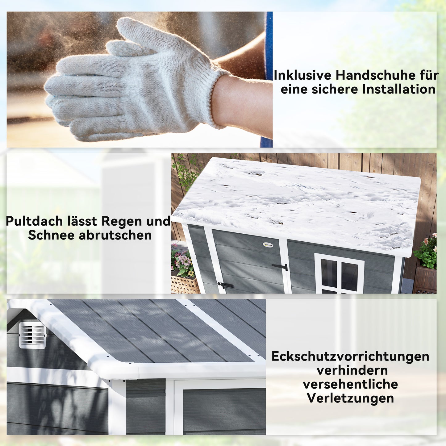 Outsunny Gartenhaus, Gartenschuppen mit Boden, Fenster, verschließbarer Tür, Kunststoff-Harz, wetterfest, Grau