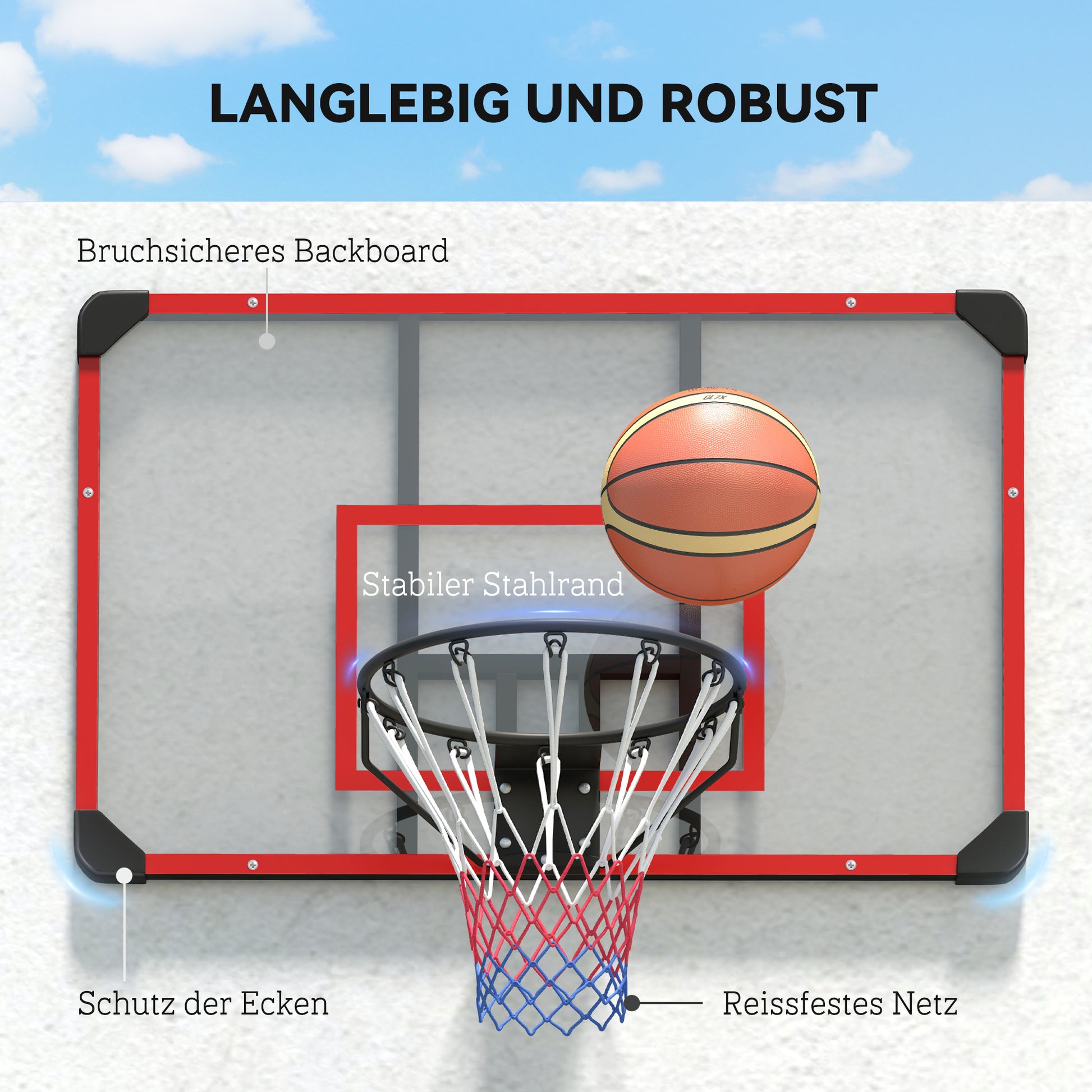 SPORTNOW Basketballkorb für Wandmontage, Innen/Außen, robuste PC-Rückwand, Nylonnetz, Stahlring, 113x61x73 cm