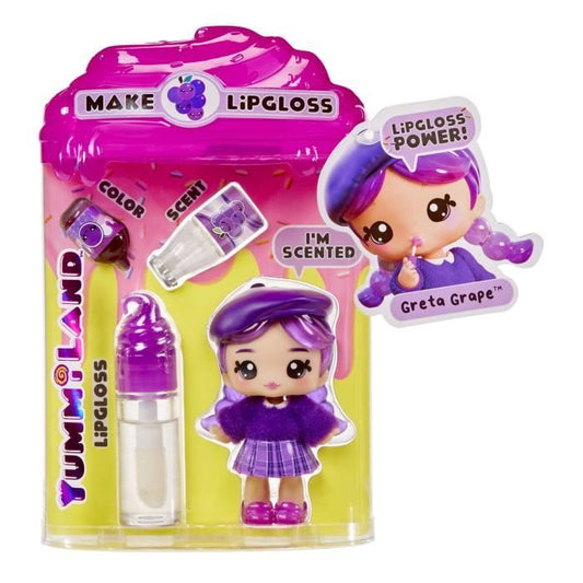 Yummiland - 1 10 cm doll and a glittery gloss to create - Greta - Grape Flavor - From 4 years old