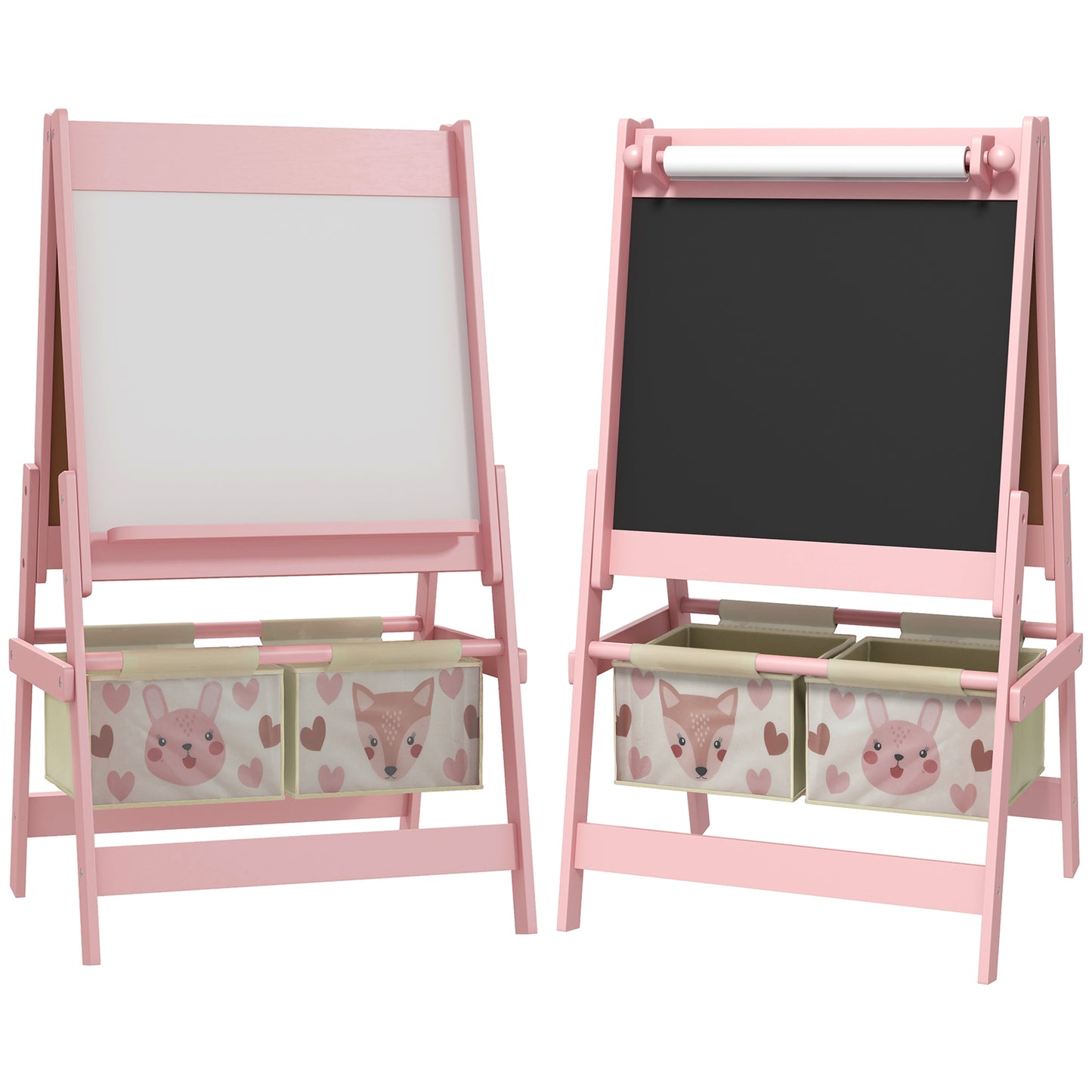 AIYAPLAY 3-in-1 Kinder Staffelei mit Papierrolle, Kreidetafel, Whiteboard, Aufbewahrungskörbe, 54 x 46,5 x 93 cm, rosa