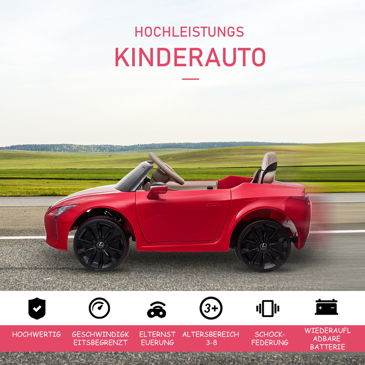 HOMCOM Kinderauto von Lexus Kinderfahrzeug für 3-6 Jahre Elektroauto mit MP3 Musik Rot 106 x 43 x 44 cm