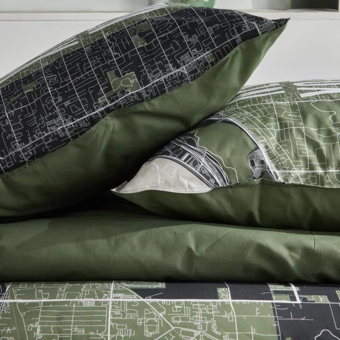 Bedding set - TODAY - JAVA - 2 people - 240x220 cm - Cotton - New York print - Green