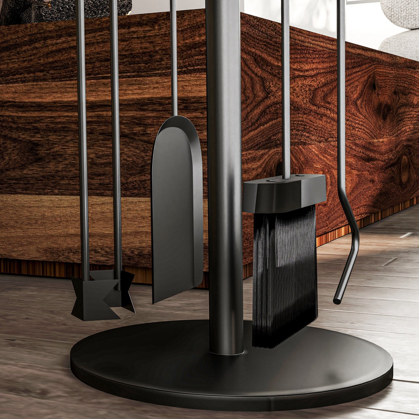 Outsunny Kaminbesteck, 5-teilig, Besen, Schaufel, Zange, Schürhaken und Ständer, feuerfestes Metall, Schwarz