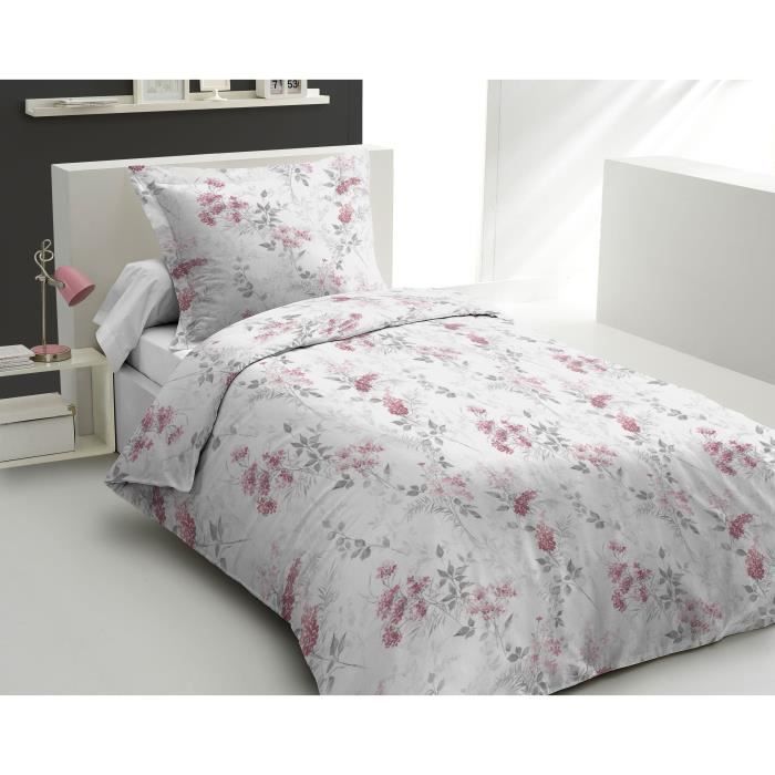 Duvet cover set 140x200 cm HOME LINGE PASSION POMPADOUR: Duvet cover + 1 pillowcase - 100% Cotton 57 Threads - White/pink