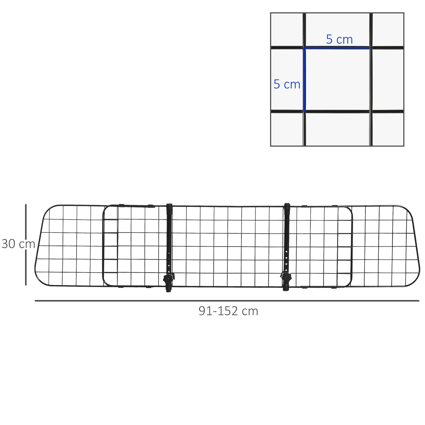 PawHut Hundegitter Auto Universal Autoschutzgitter für Hunde mit Stufenlos Verstellbare Breite, Trenngitter für Kofferraum Hunde Autogitter Hundeschutzgitter Schutzgitter 91-152 x 30 cm