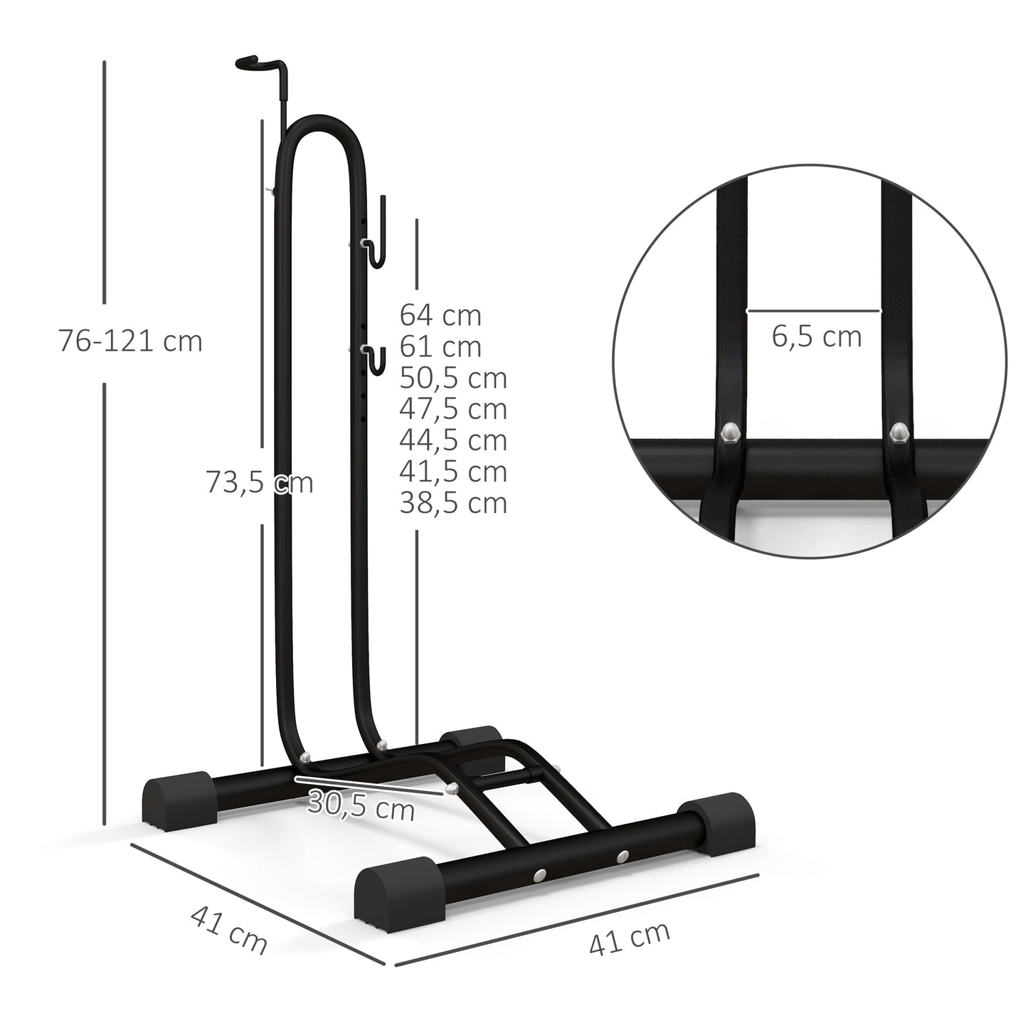 SPORTNOW Fahrradständer, vertikal/horizontal, für 24-29", 700c, 41 x 41 x 76-121cm, Stahl, Schwarz