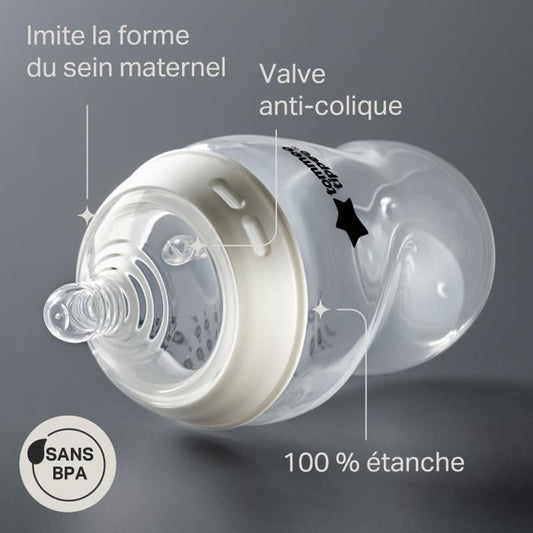 TOMMEE TIPPEE - Pack of 6 Closer to Nature bottles - Anti-Colic valve teat - 260ml - Multicolor