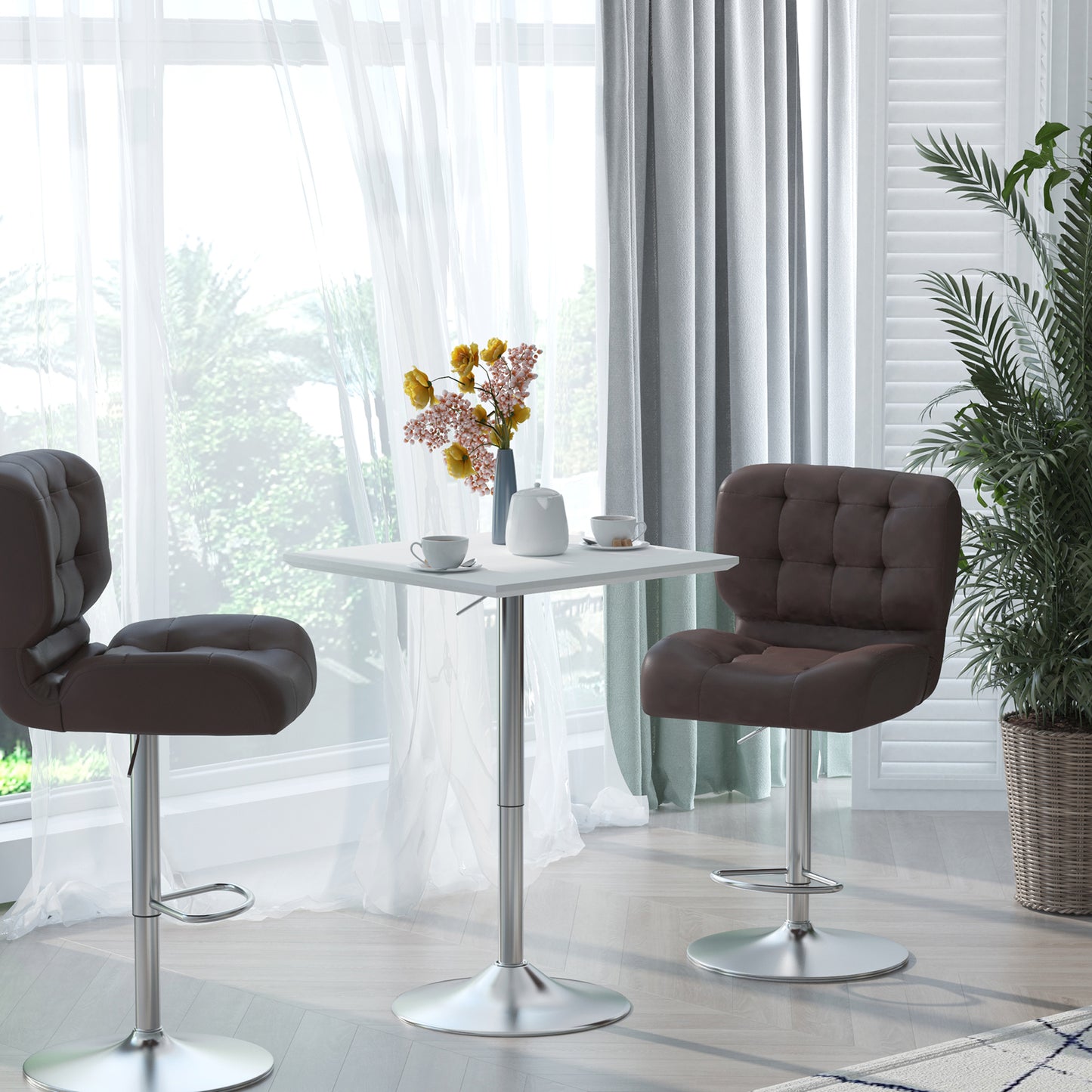 HOMCOM Bartisch Bistrotisch Pub Höhenverstellbarer Quadratischer Stehtisch Tisch Stahl Weiß 60 x 60 x 69-92 cm