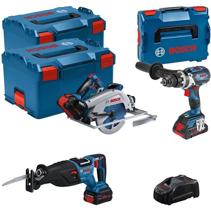 18V GSB/GKS/GSA tool set - BOSCH - with 2 x 18V 5.5AH and 1 x 18V 4.0AH batteries - charger - L-Boxx 0615990N38