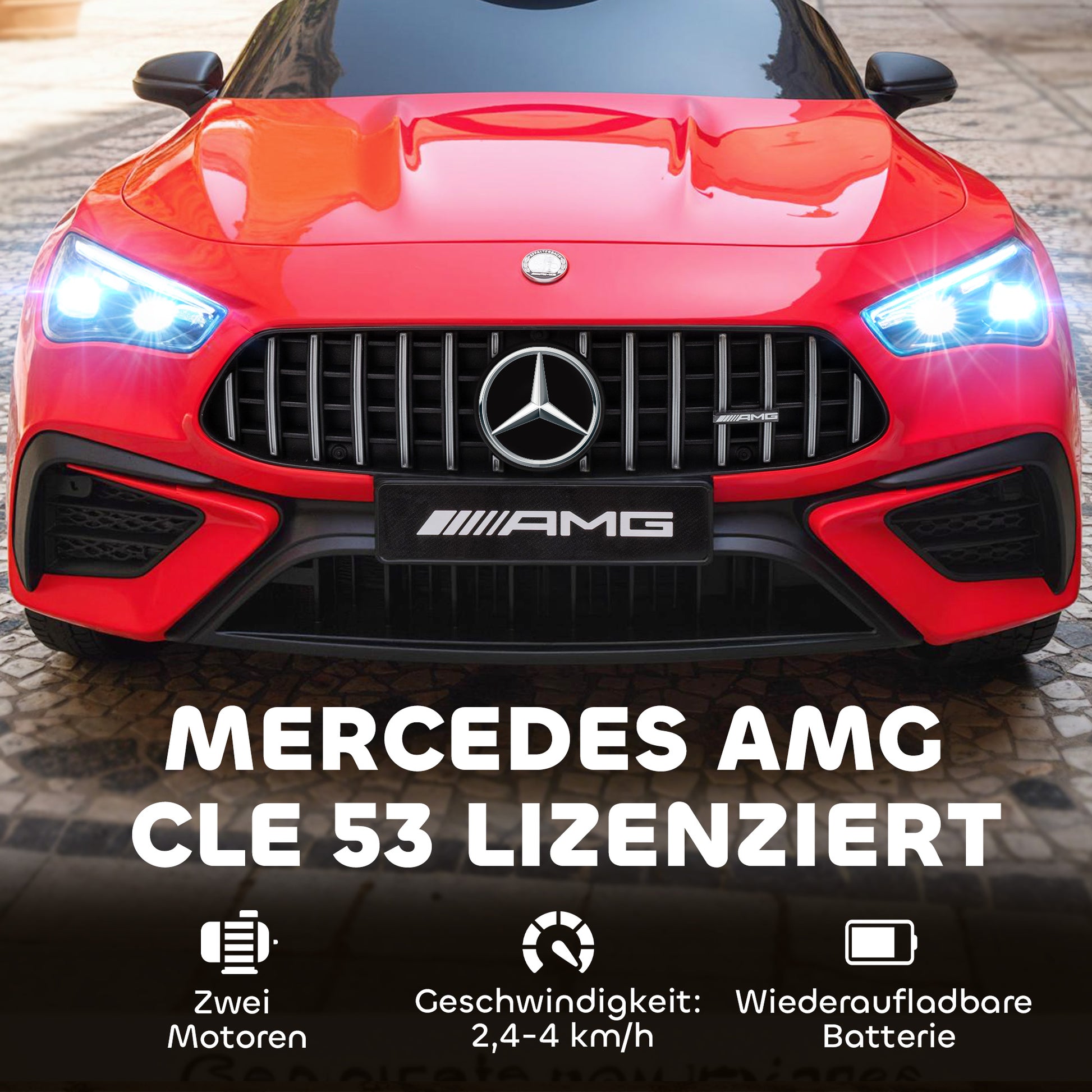 AIYAPLAY Kinder-Elektroauto, Mercedes-Design, 12V Motoren, Fernbedienung, LED-Lichter, Musik, für 3-6 Jahren Kinder, Rot