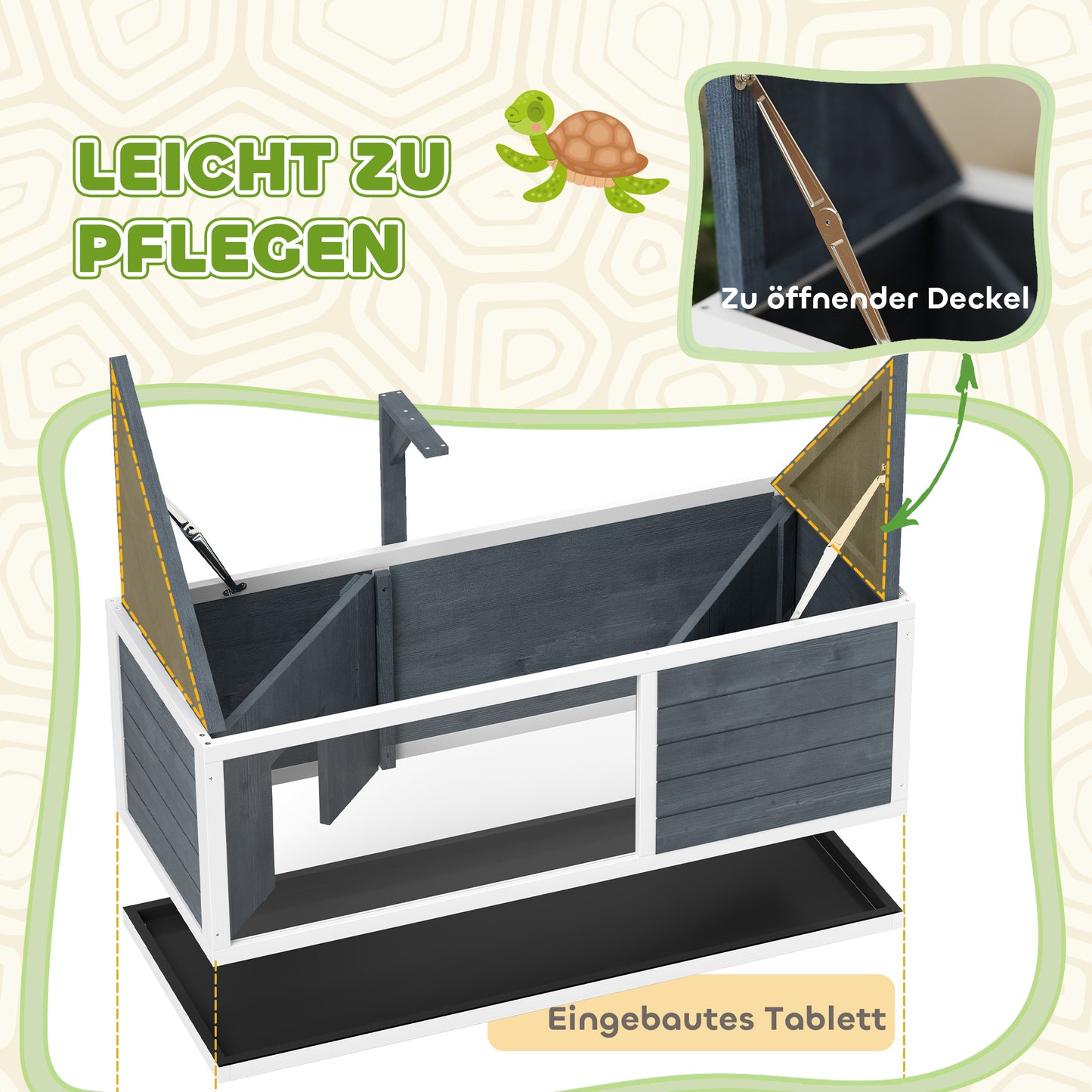PawHut Schildkrötenhaus mit leicht zu öffnender Oberseite, Lampenvorrichtung, transparenter Front, 120 x 50 x 40 cm, Grau