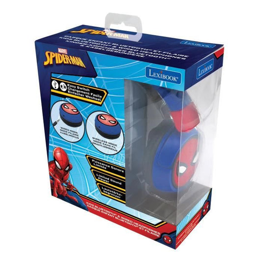 SPIDER-MAN Comfortable foldable 2-in-1 bluetooth and wired headphones for children with sound limitation - LEXIBOOK