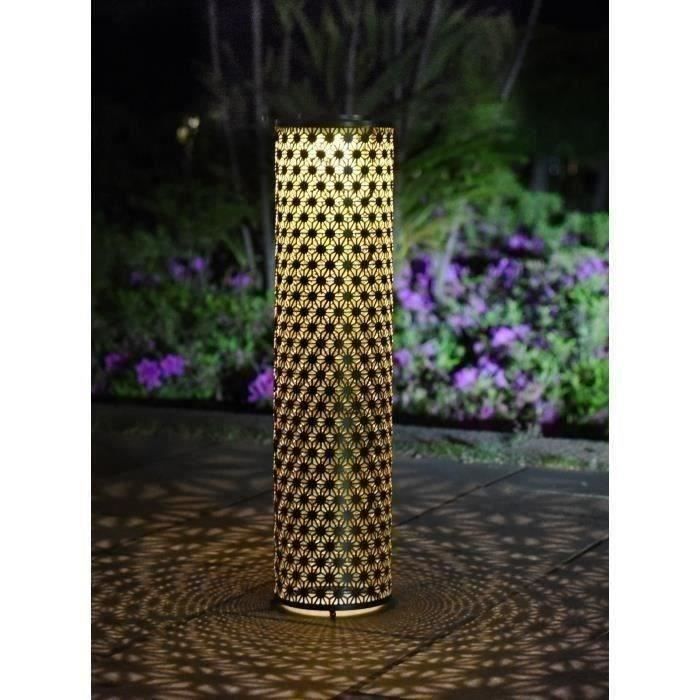 Solar lamp - GARDEN ID Column - Gold-Black - Ø20 H80 cm - 6 to 8 hours of light - On/off button - Durable LI-ION battery.