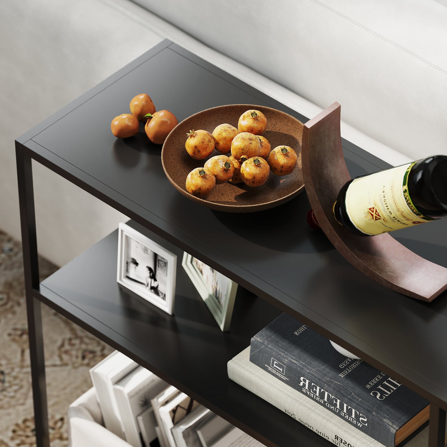 HOMCOM Konsolentisch, 4 Ebenen, Stahlrahmen, für Flur, Wohnzimmer, Schwarz