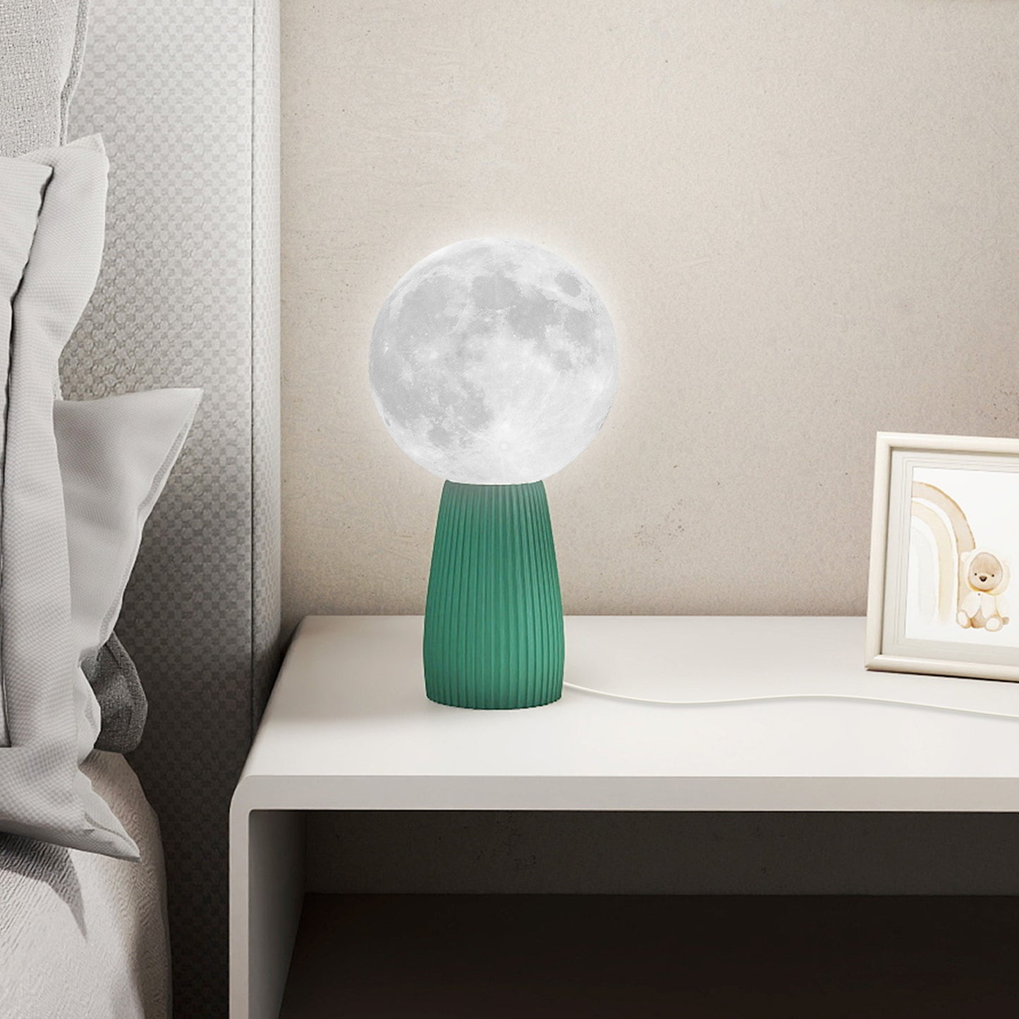 HOMCOM Tischlampen-Set in Planeten-Optik, 3-farbig, USB, Kunststoff, Weiß