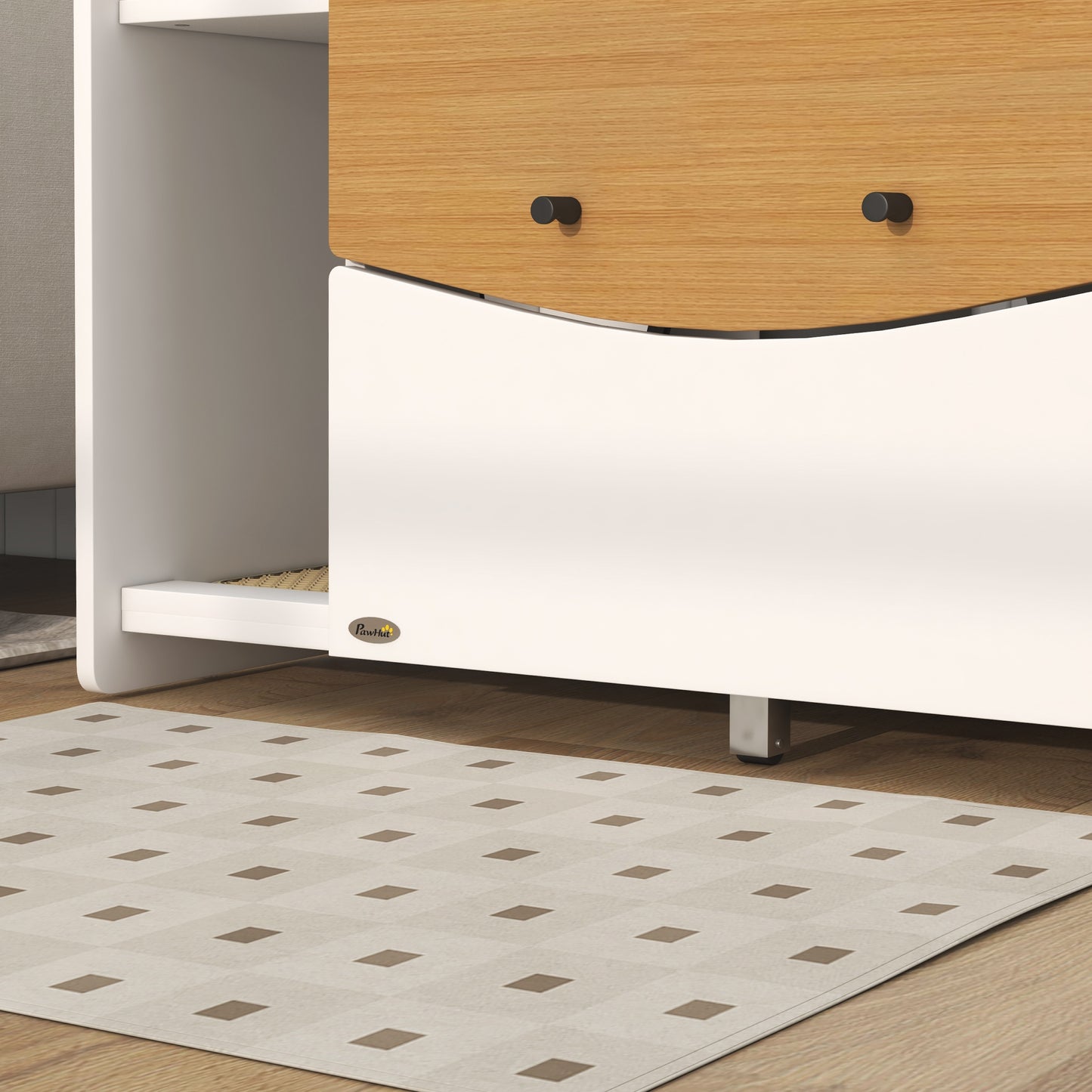 PawHut Katzentoilette, ausziehbar, Schrankdesign, Streufach, 78x50x51cm, Eiche/Weiß