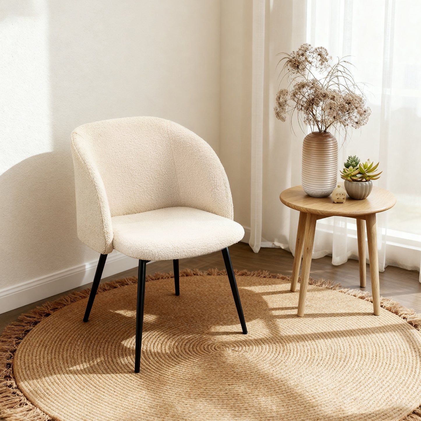 HOMCOM 2er-Set Esszimmerstühle, Polsterstühle mit Stoffbezug, Küchenstühle mit Stahlbeinen, gewölbte Rückenlehne, Cremeweiß