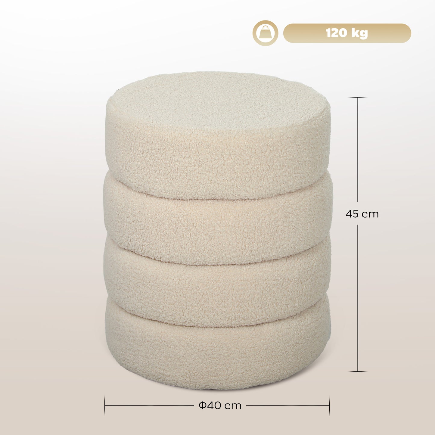 HOMCOM Hocker, rund, Teddyfleece, bis 120kg, Φ40x45H cm, Beige