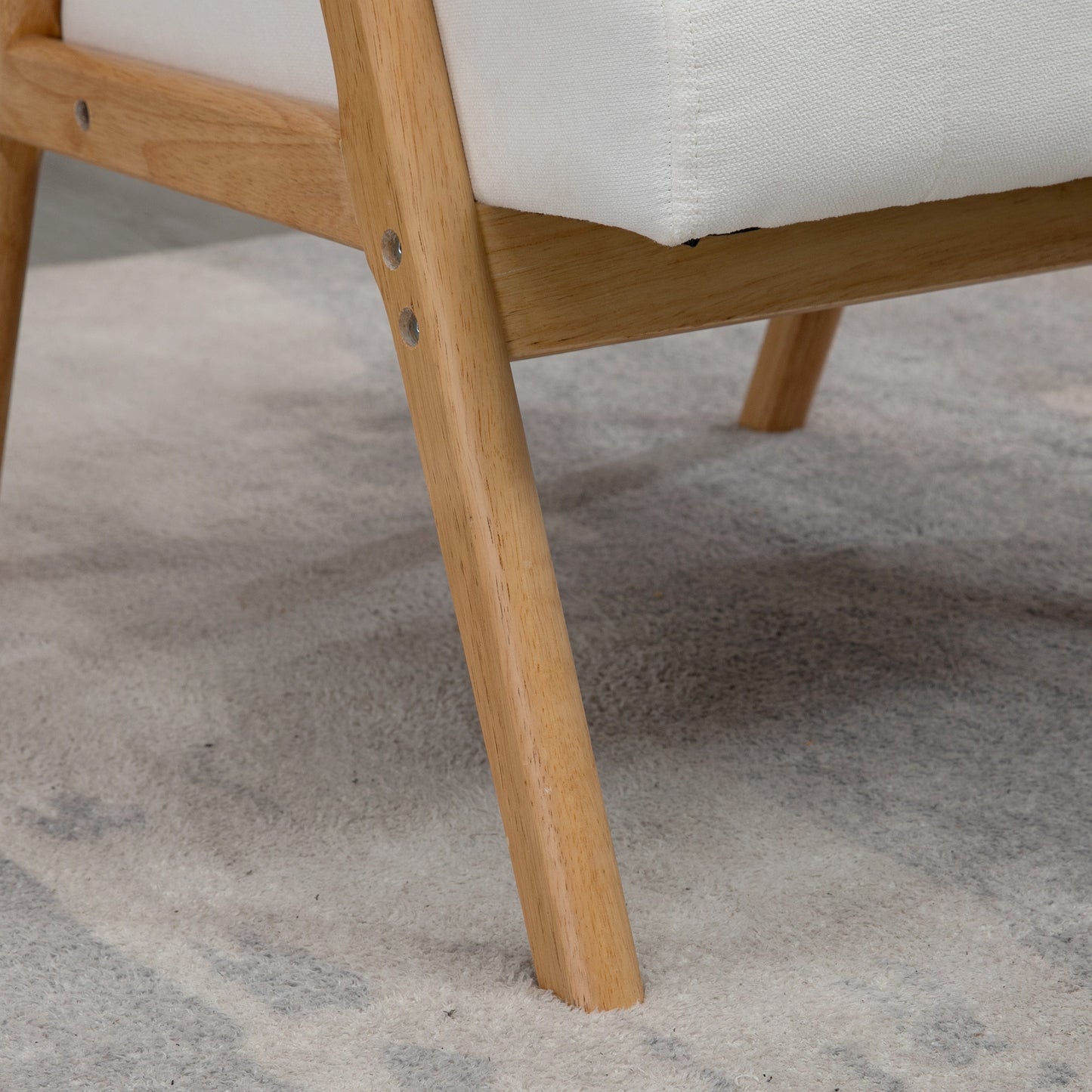 HOMCOM Polstersessel im Skandi-Design, Samtoptik, Massivholzrahmen, 68 x 74 x 82cm, Natur+Creme