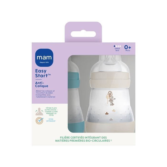 Set of 2 Baby Bottles - MAM - Easy Start - Anti-colic - 160 ml - Teat flow 1 - Ocean + Sand