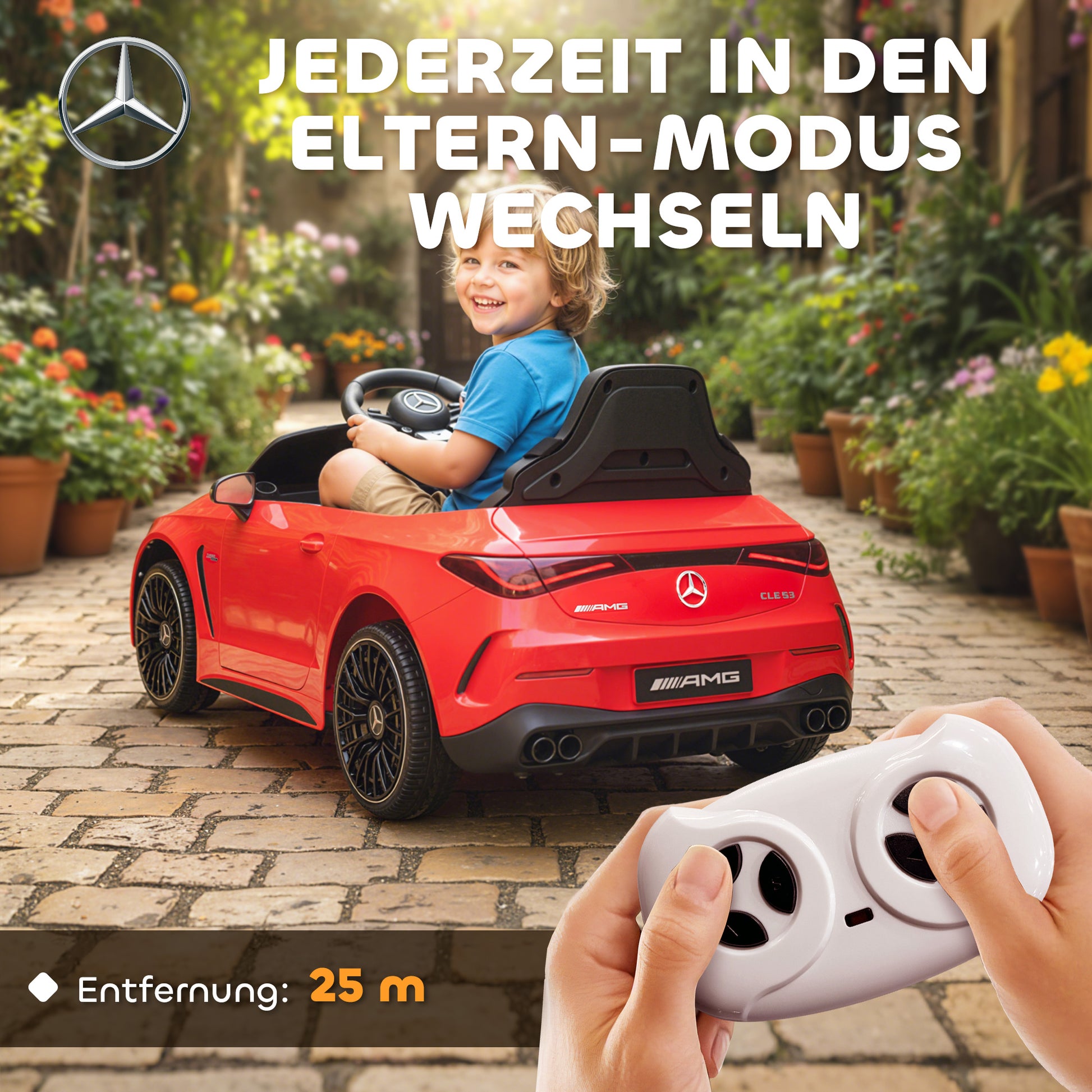 AIYAPLAY Kinder-Elektroauto, Mercedes-Design, 12V Motoren, Fernbedienung, LED-Lichter, Musik, für 3-6 Jahren Kinder, Rot