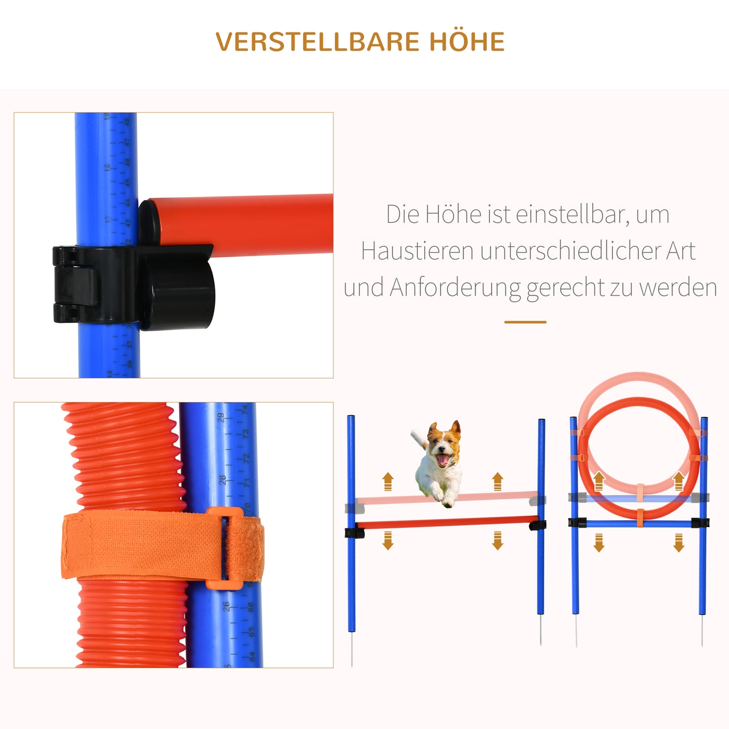 PawHut Hunde-Agility-Trainingsgeräte, Agility-Übungs-Set, Hund Agility Set, Slalom-Hürden-Sprungring für Hunde, 3 in 1 Hundesport Trainingsplatz, Blau+Rot