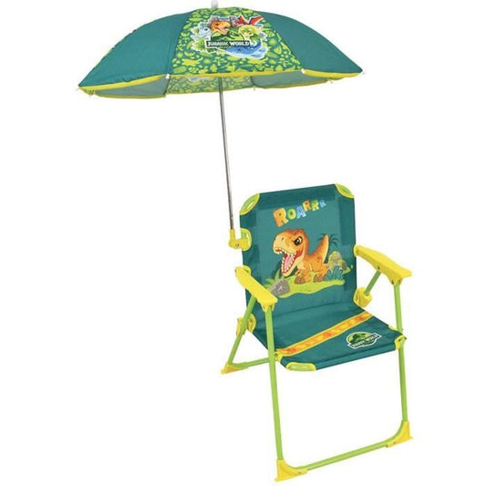 FUN HOUSE JURASSIC WORLD Dinosaur camping folding chair - H.38.5 x W.38.5 x D.37.5 cm - With a parasol ø 65 cm - For children