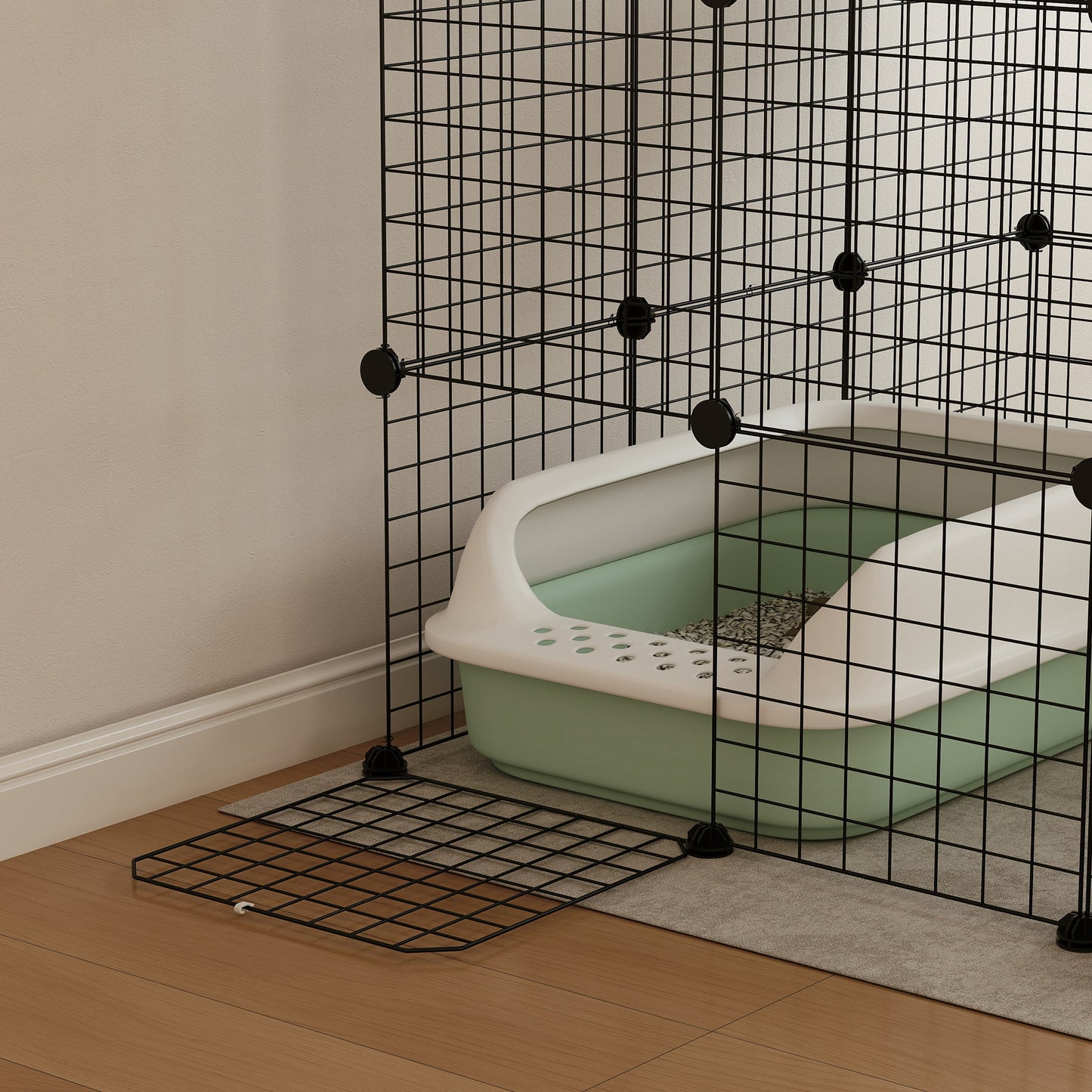 PawHut Katzenkäfig für Drinnen 4-stöckig DIY-Katzengehege mit dichtem Metalldraht Hängematte Rampe Türen Sprungplattformen
