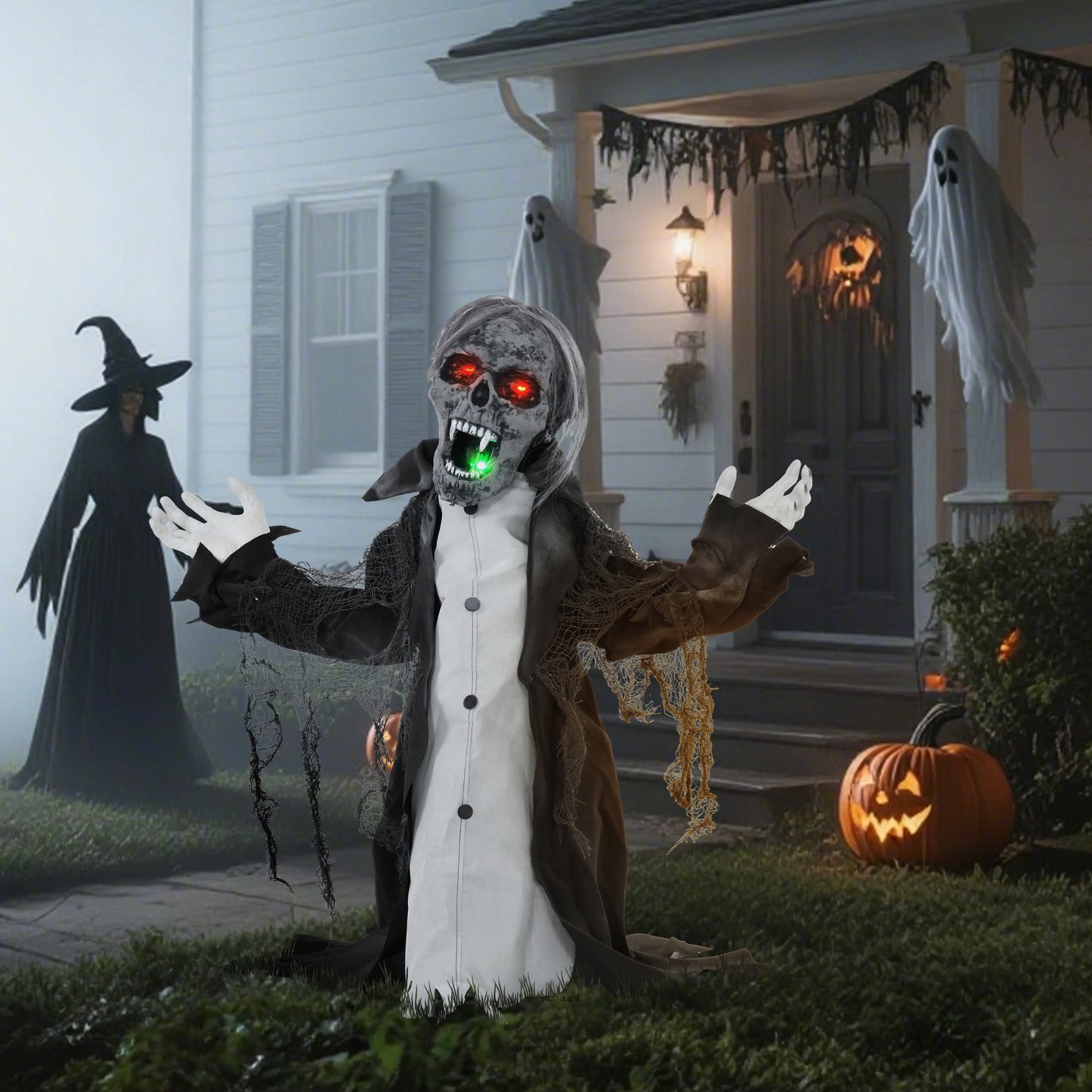 HOMCOM Halloweendeko, Skelett/Zombie, beweglich, Bewegungssensor, LEDs & Sounds, 75 cm