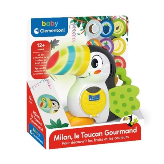 Baby Clementoni - Milan, the greedy toucan - Educational game with electronic functions - Luminous beak - Fabric wings