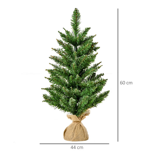 HOMCOM Mini Weihnachtsbaum mit künstlichem Schnee, 60 cm hoch, mit Zementständer, Mehrfarbig